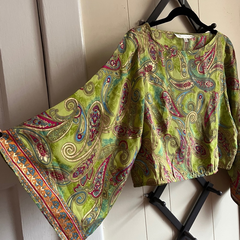 Paisley Print Green and Pink Women's Top - Picture 3 of 8